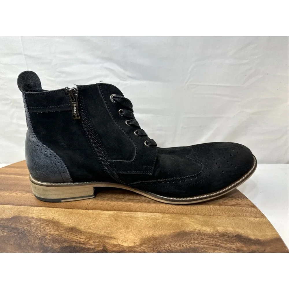 Bugatchi Uomo Chukka Boots 10.5 Black  Gray Leather Suede Zip Lace Oxford  Shoes